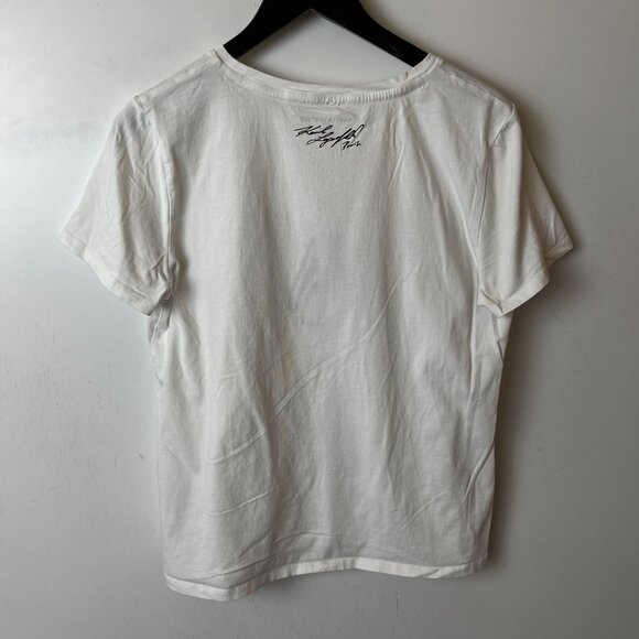 Karl Lagerfeld  Love From Paris T Shirt Womens White Medium M Fashion Designer - Picture 10 of 12